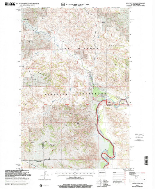 Classic USGS Lone Butte NE North Dakota 7.5'x7.5' Topo Map Image