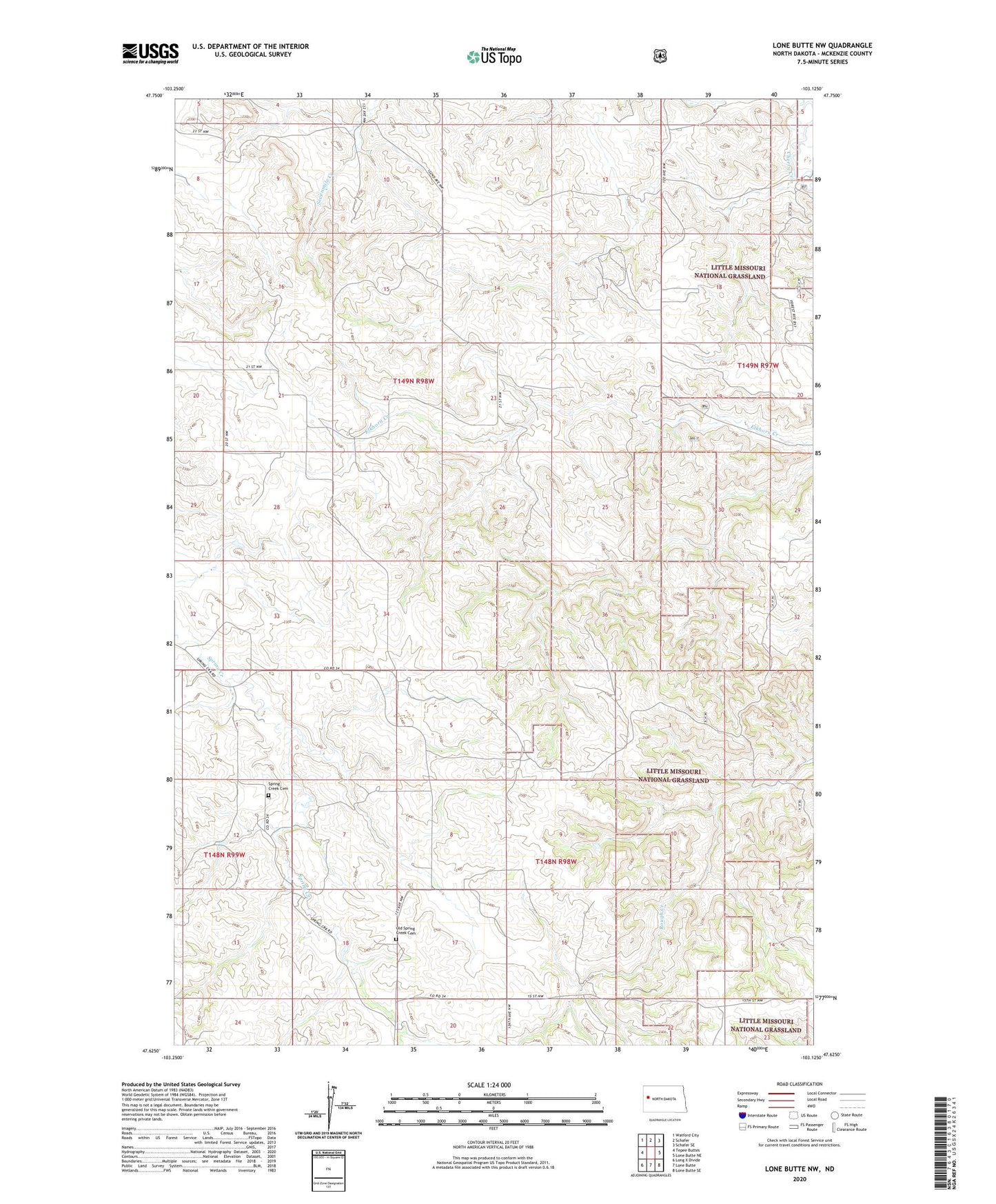 Lone Butte NW North Dakota US Topo Map Image