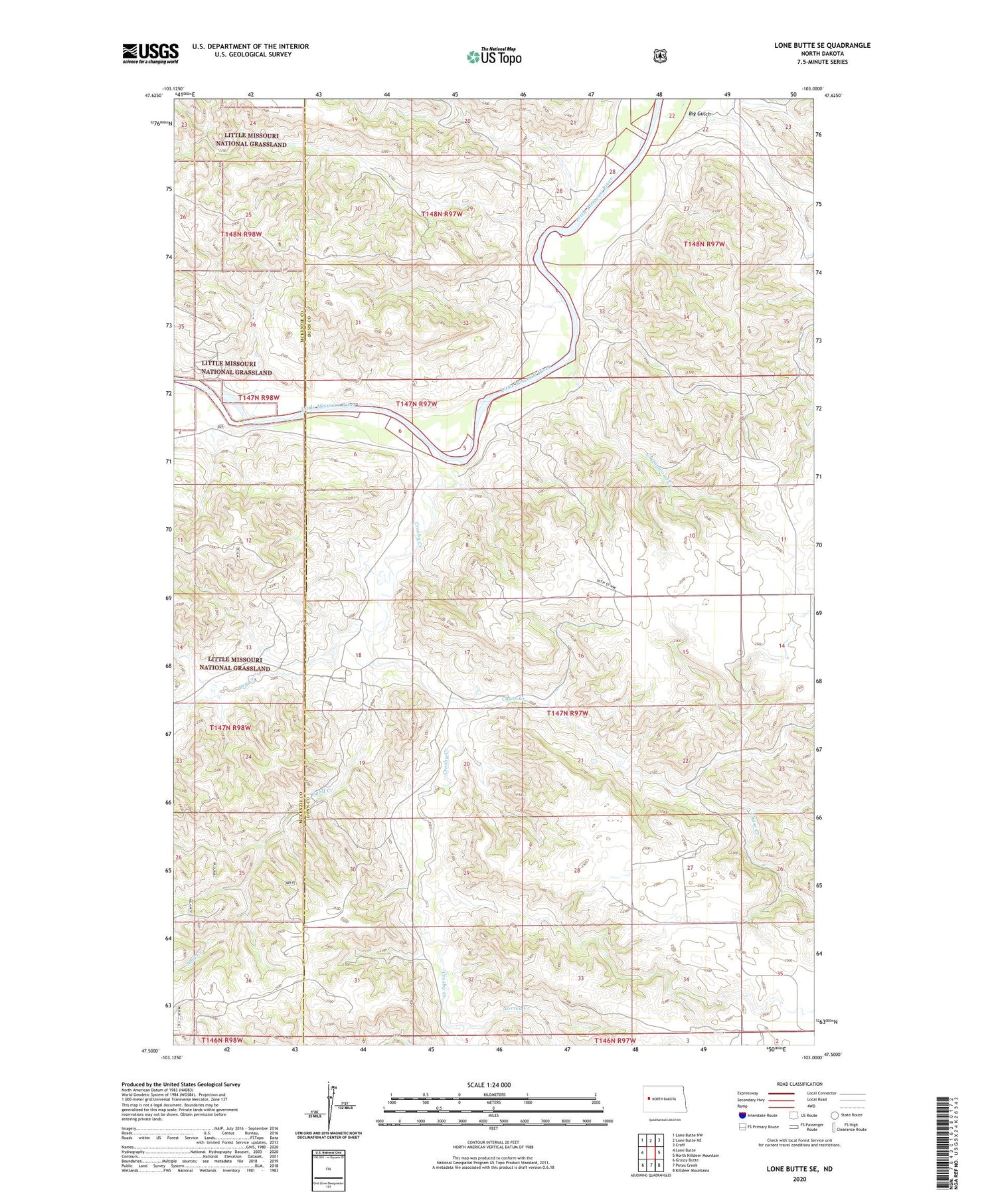 Lone Butte SE North Dakota US Topo Map Image