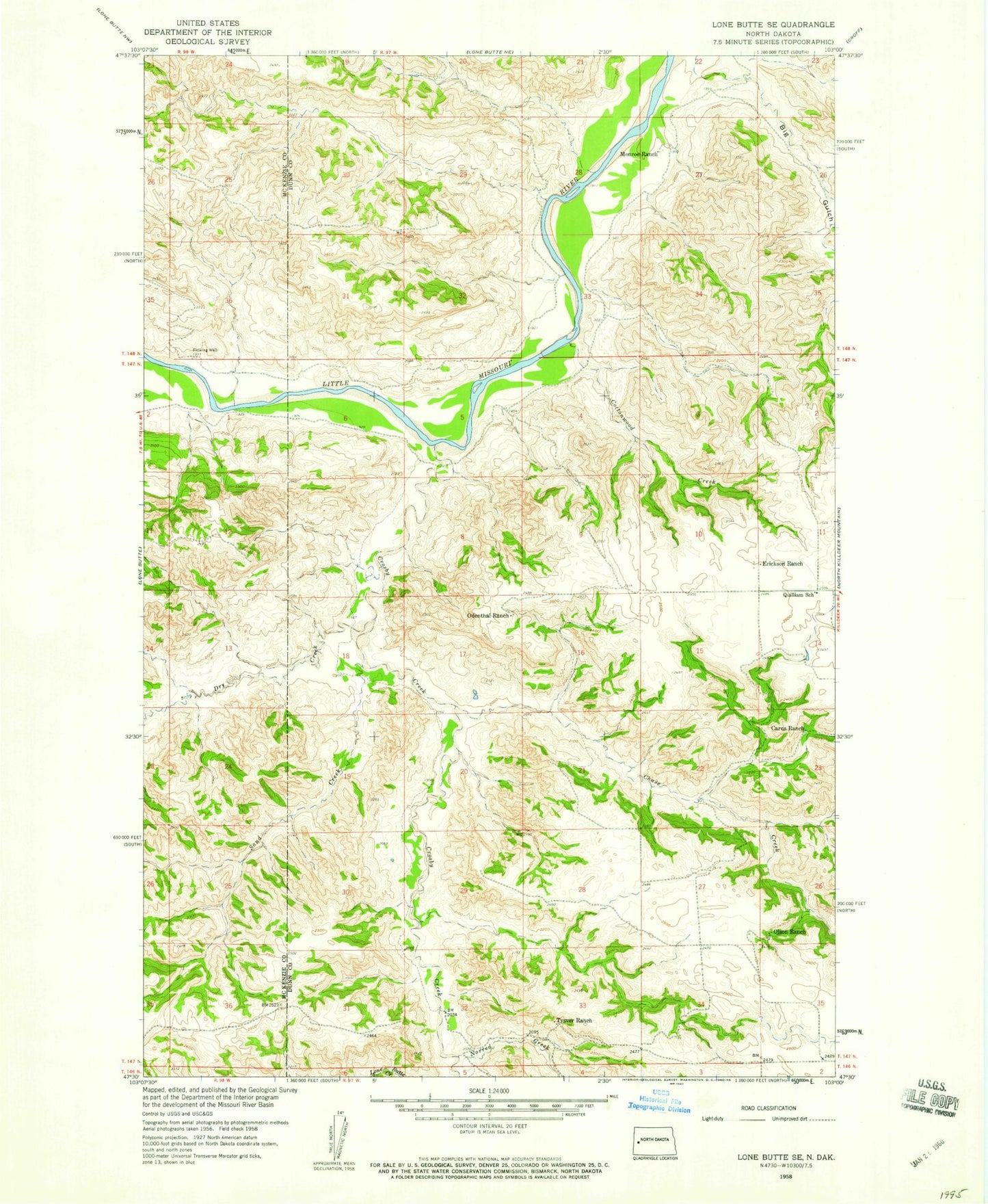 Classic USGS Lone Butte SE North Dakota 7.5'x7.5' Topo Map Image