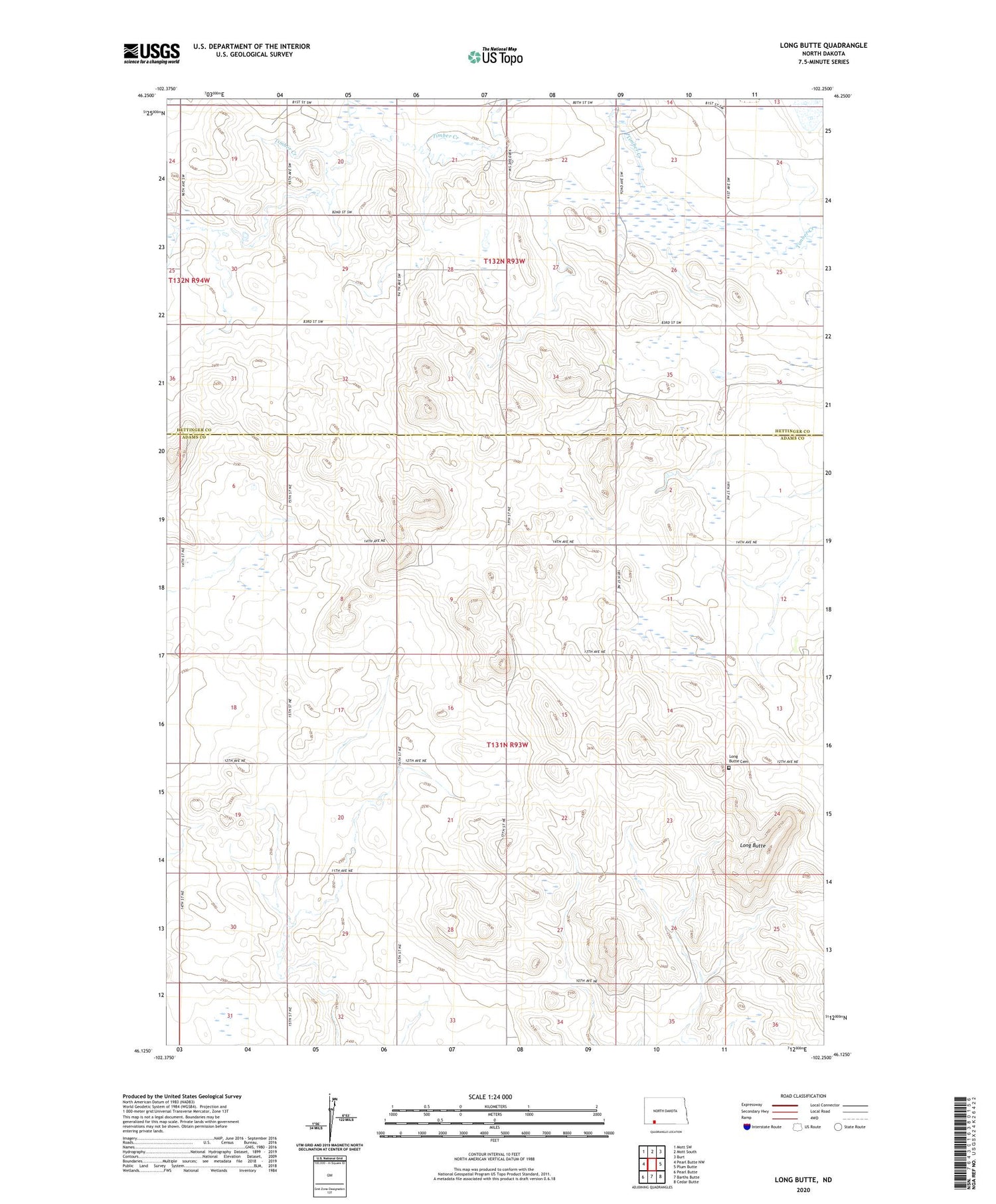 Long Butte North Dakota US Topo Map Image