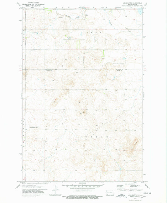 Classic USGS Long Butte North Dakota 7.5'x7.5' Topo Map Image