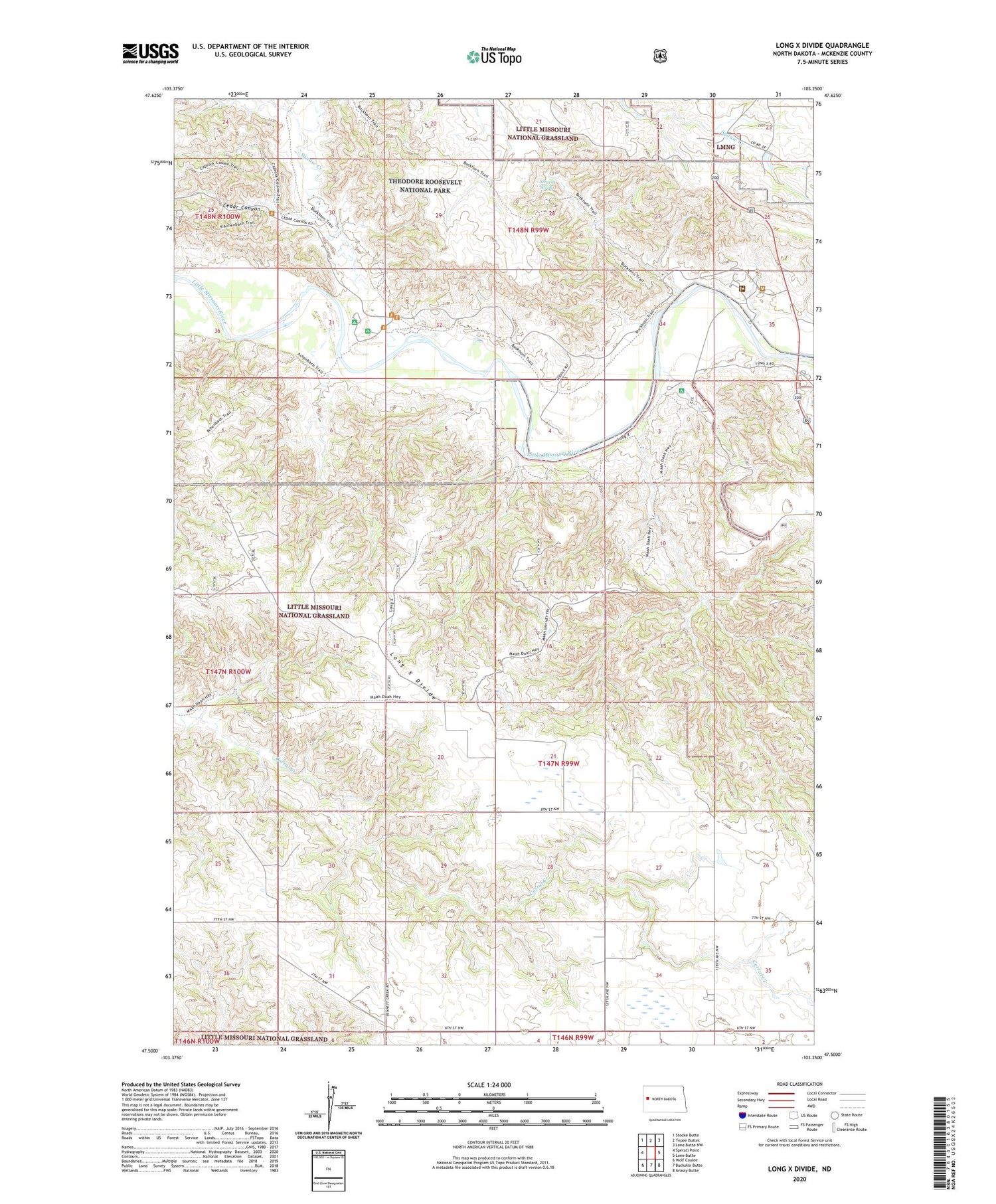 Long X Divide North Dakota US Topo Map Image