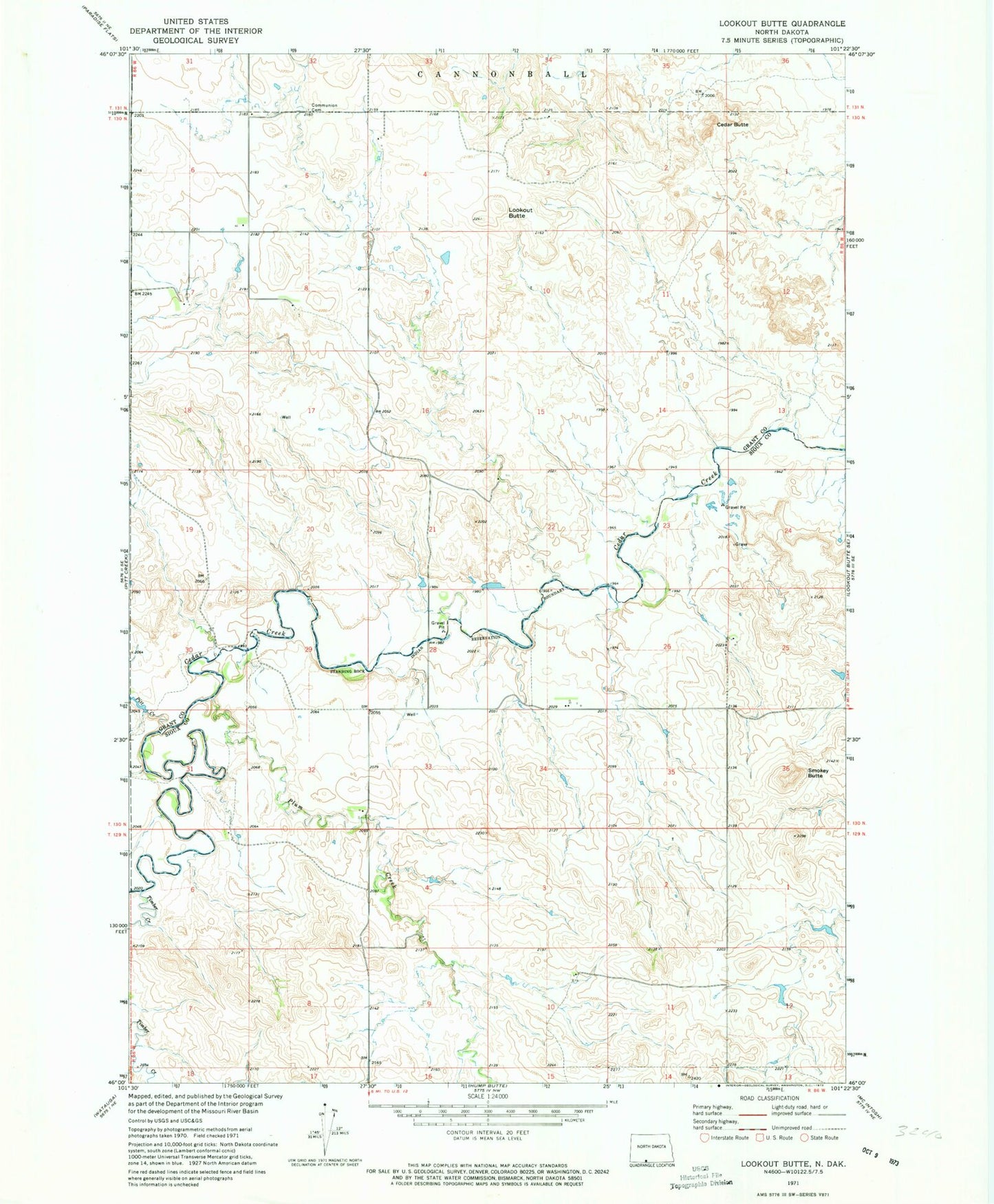 Classic USGS Lookout Butte North Dakota 7.5'x7.5' Topo Map Image