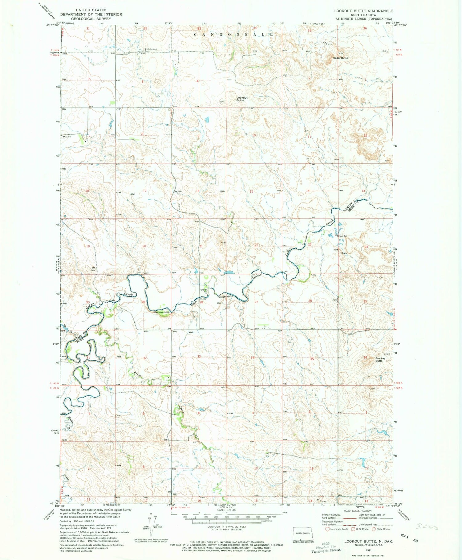 Classic USGS Lookout Butte North Dakota 7.5'x7.5' Topo Map Image