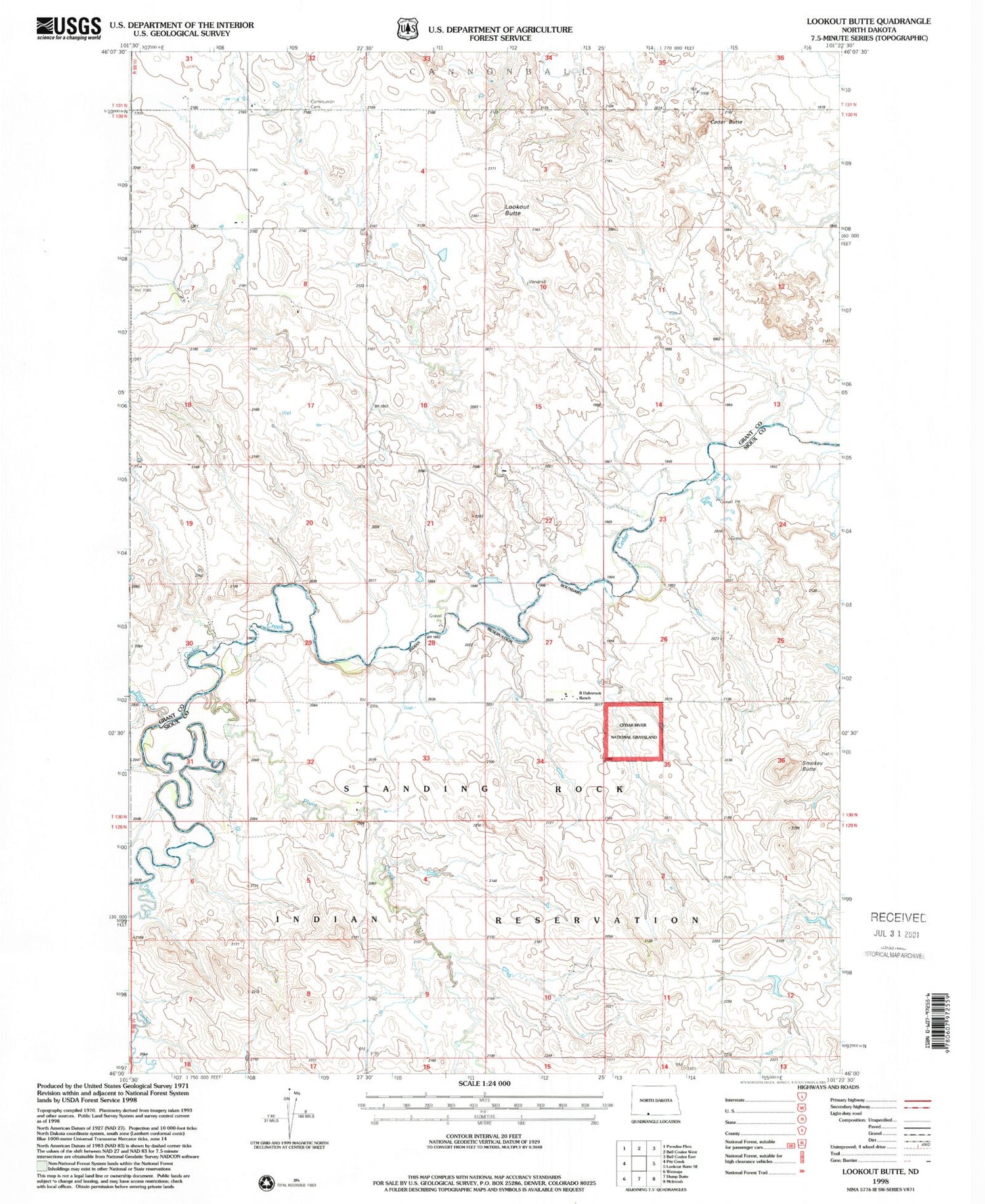 Classic USGS Lookout Butte North Dakota 7.5'x7.5' Topo Map Image