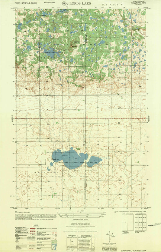 Classic USGS Lords Lake North Dakota 7.5'x7.5' Topo Map Image