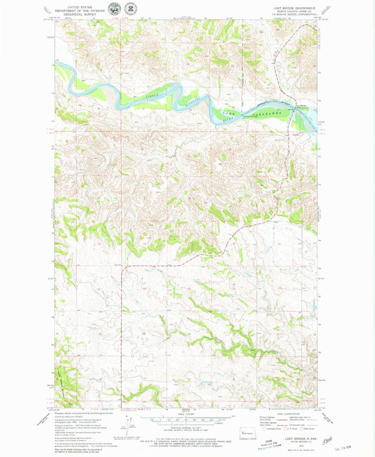 Classic USGS Lost Bridge North Dakota 7.5'x7.5' Topo Map Image