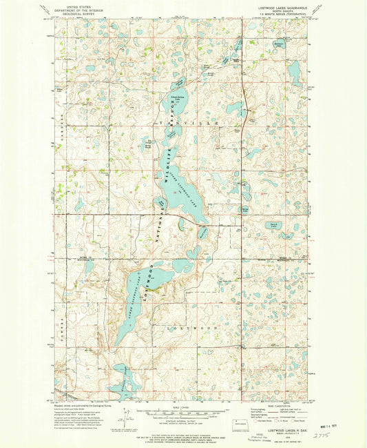 Classic USGS Lostwood Lakes North Dakota 7.5'x7.5' Topo Map Image