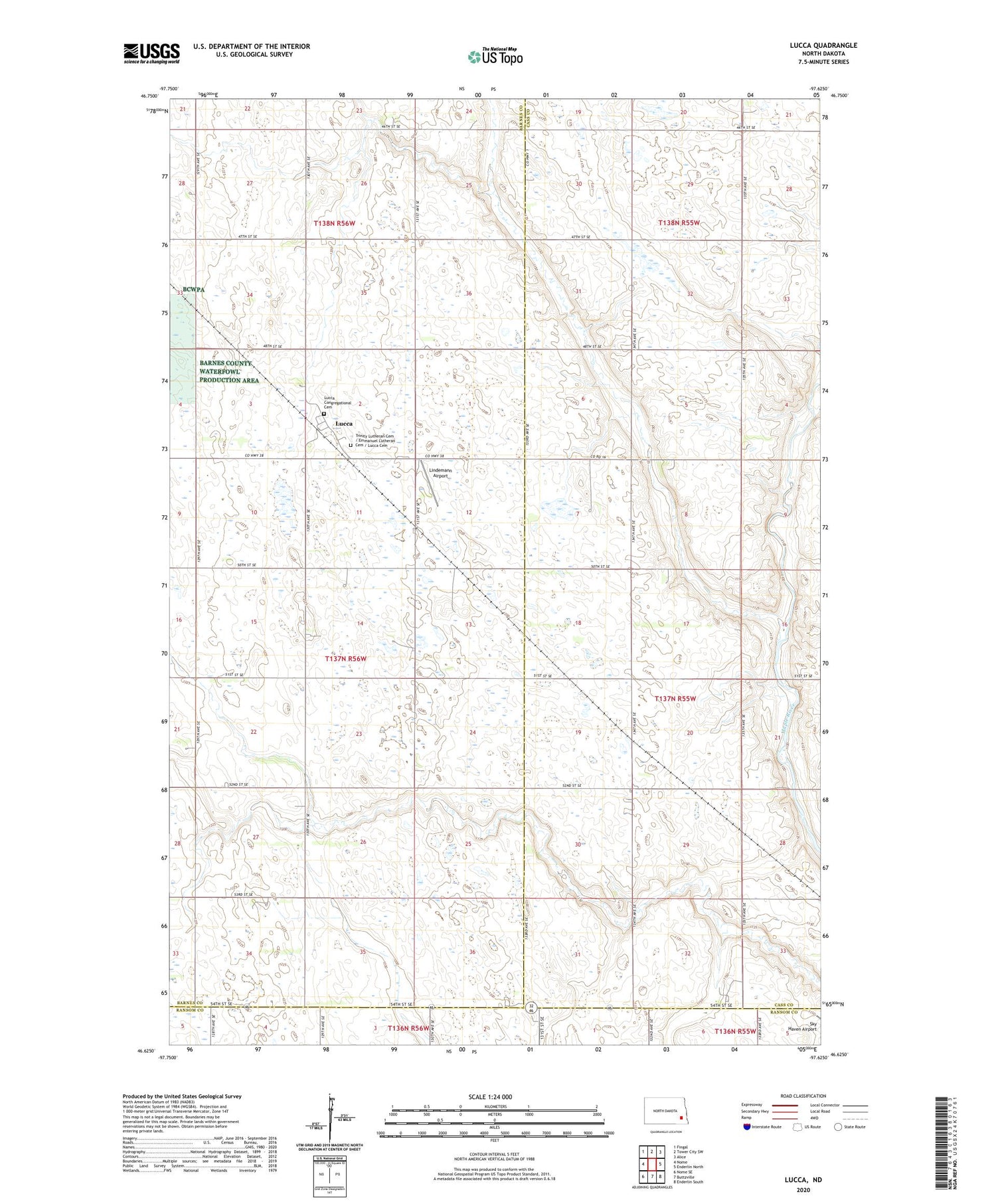 Lucca North Dakota US Topo Map Image
