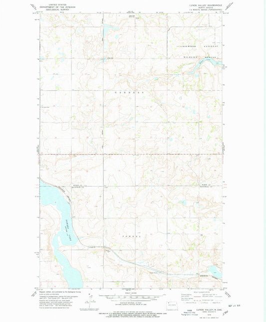 Classic USGS Lunds Valley North Dakota 7.5'x7.5' Topo Map Image