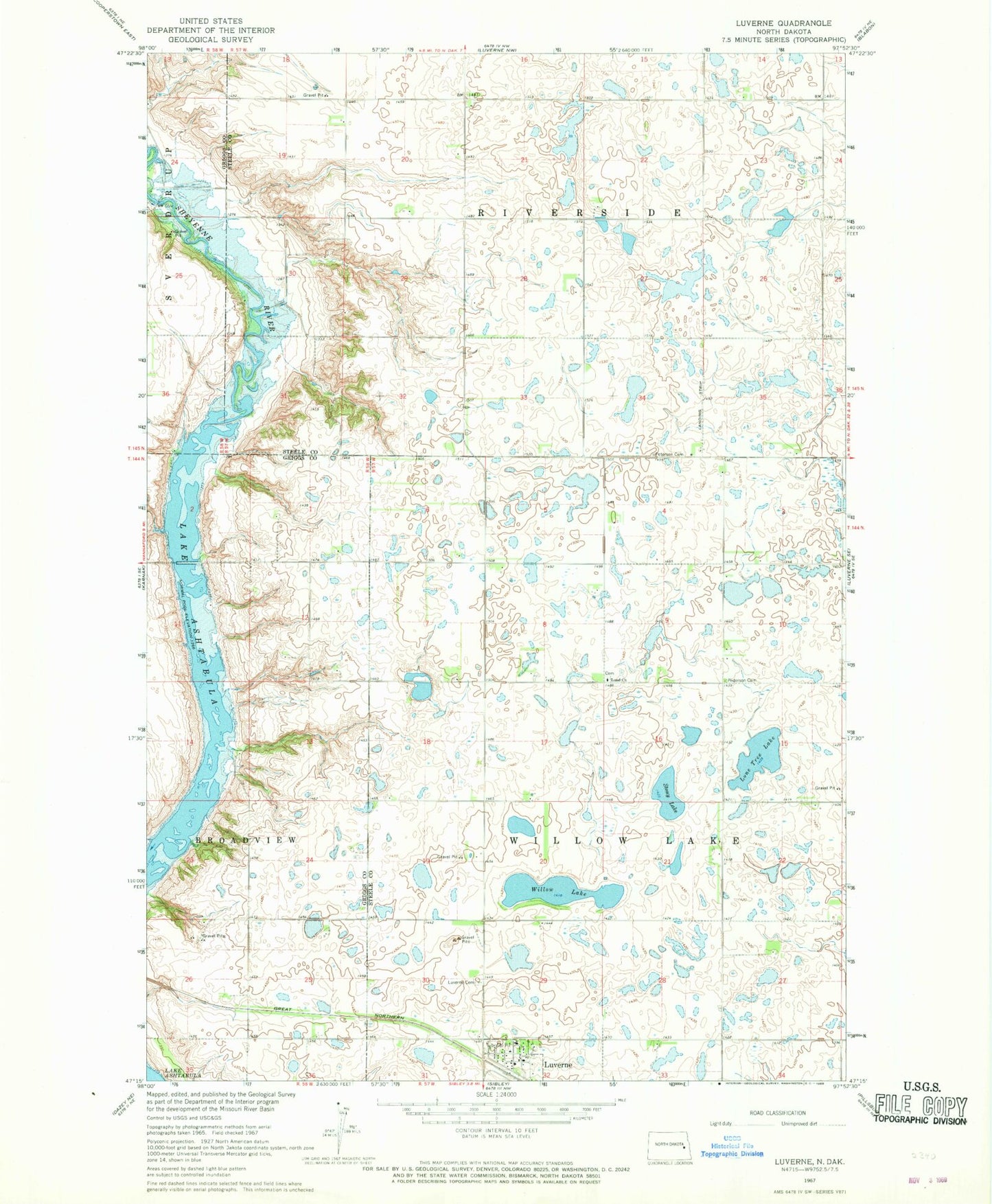 Classic USGS Luverne North Dakota 7.5'x7.5' Topo Map Image
