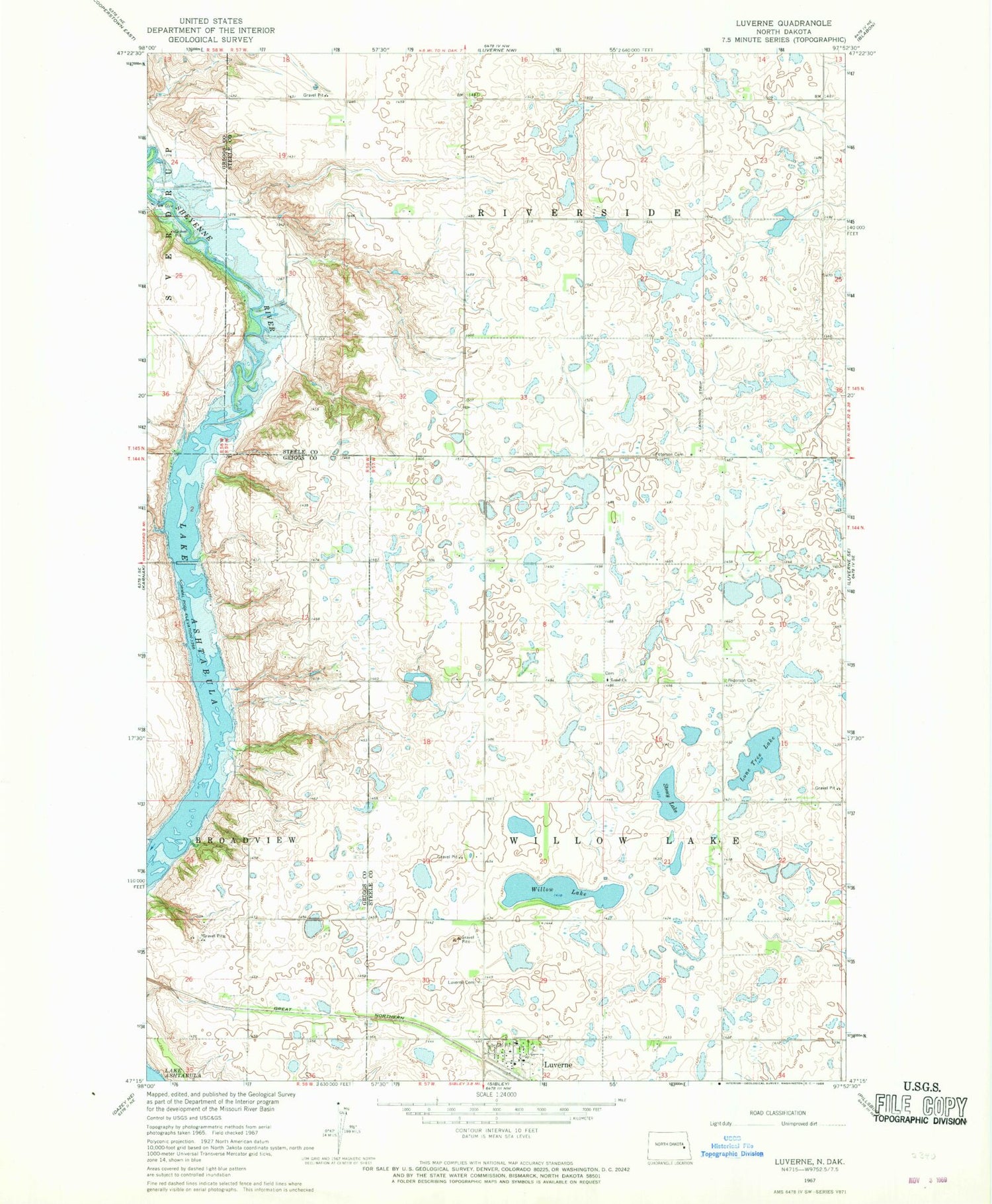 Classic USGS Luverne North Dakota 7.5'x7.5' Topo Map Image