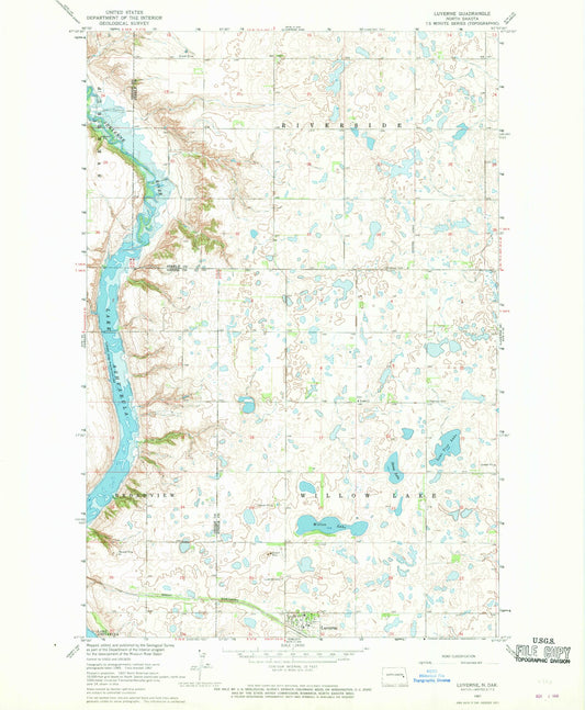 Classic USGS Luverne North Dakota 7.5'x7.5' Topo Map Image