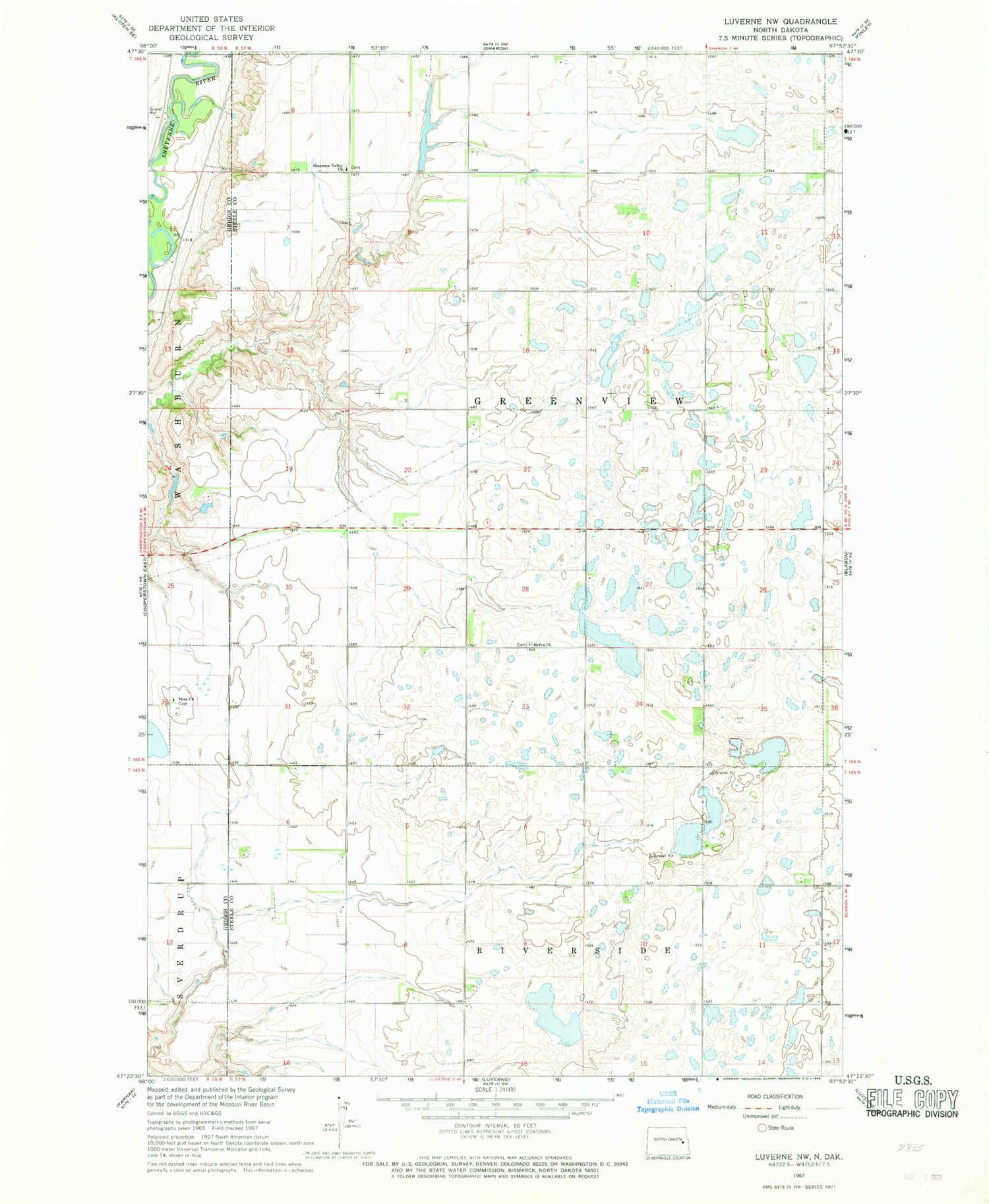 Classic USGS Luverne NW North Dakota 7.5'x7.5' Topo Map Image