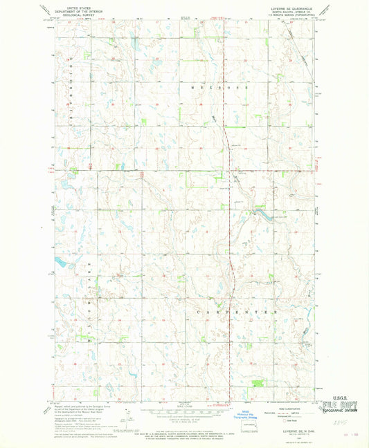 Classic USGS Luverne SE North Dakota 7.5'x7.5' Topo Map Image
