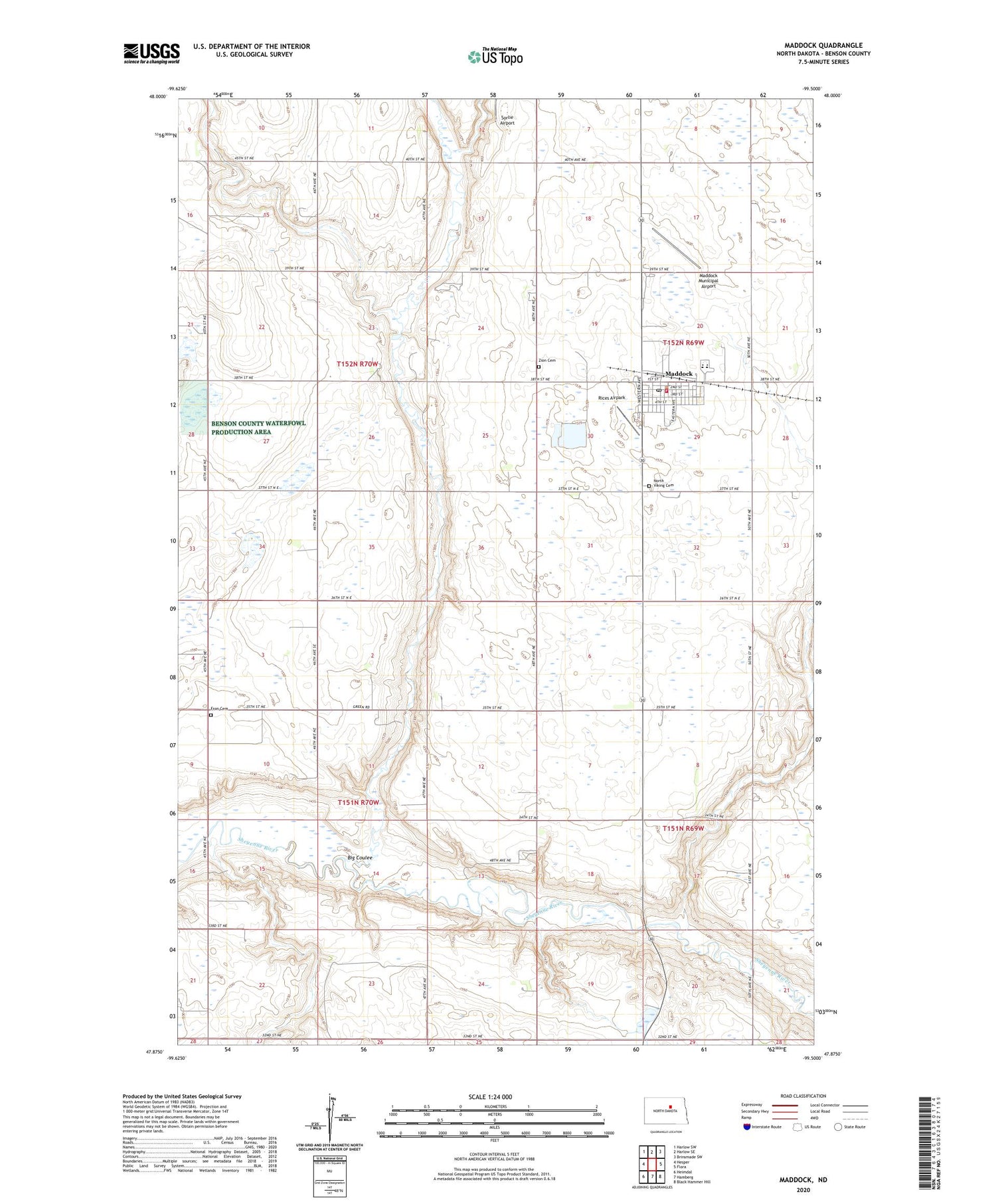 Maddock North Dakota US Topo Map Image