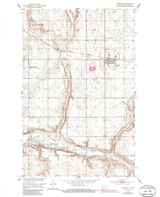 Classic USGS Maddock North Dakota 7.5'x7.5' Topo Map Image