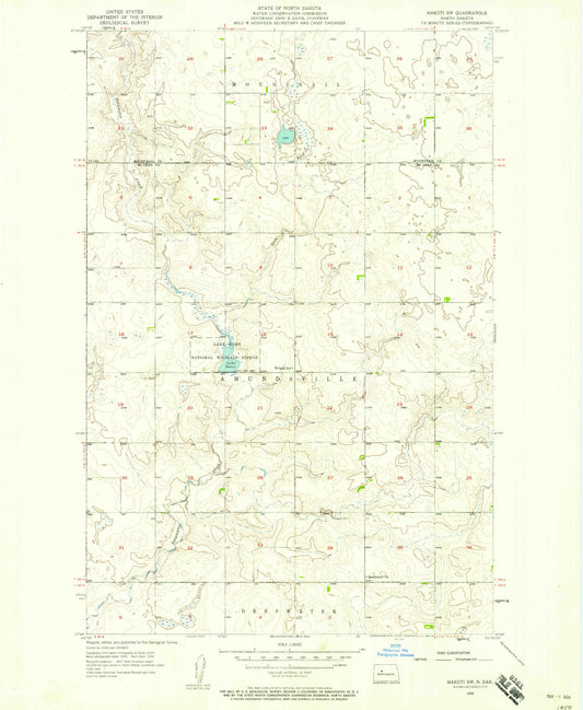 Classic USGS Makoti SW North Dakota 7.5'x7.5' Topo Map Image