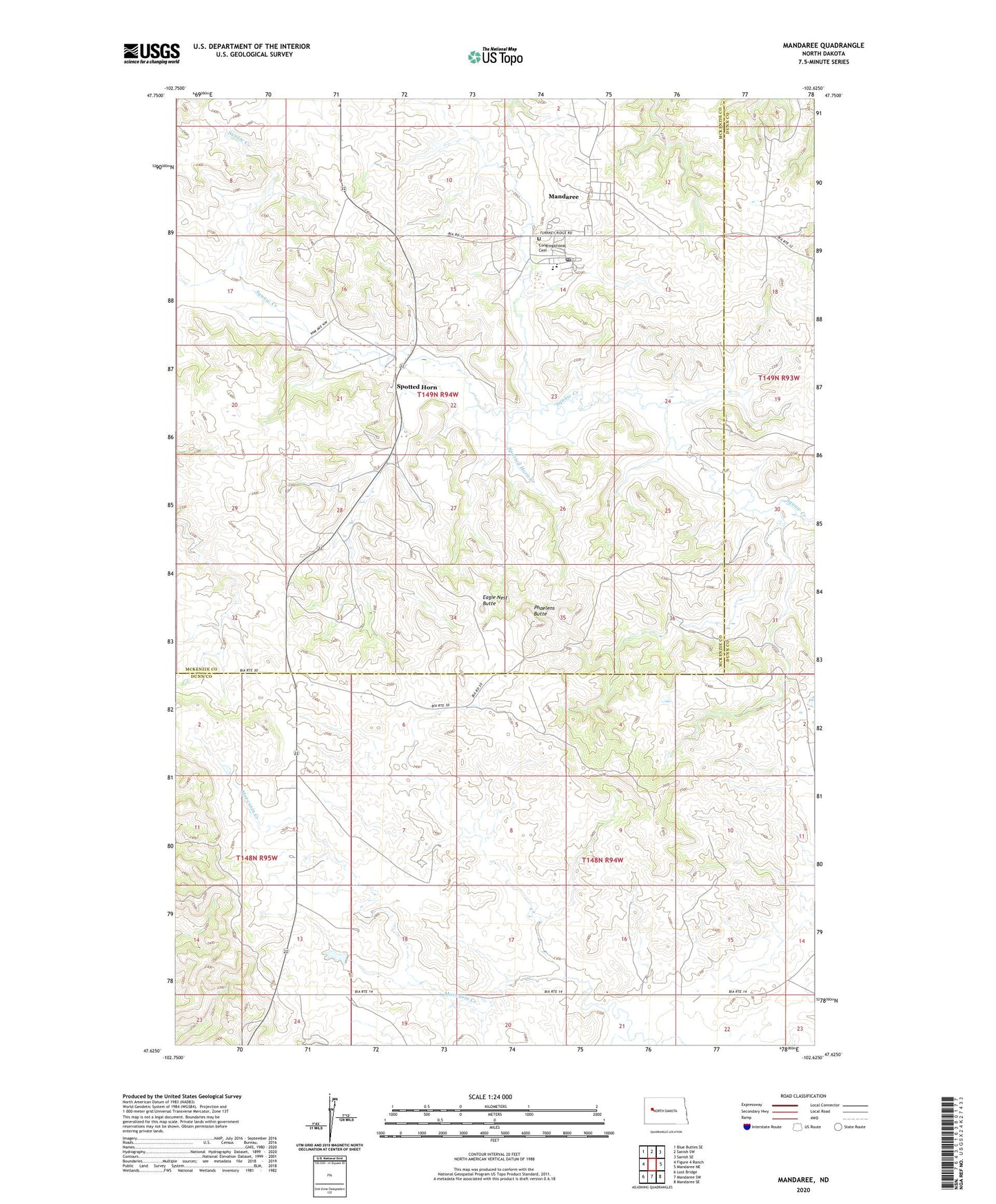 Mandaree North Dakota US Topo Map Image