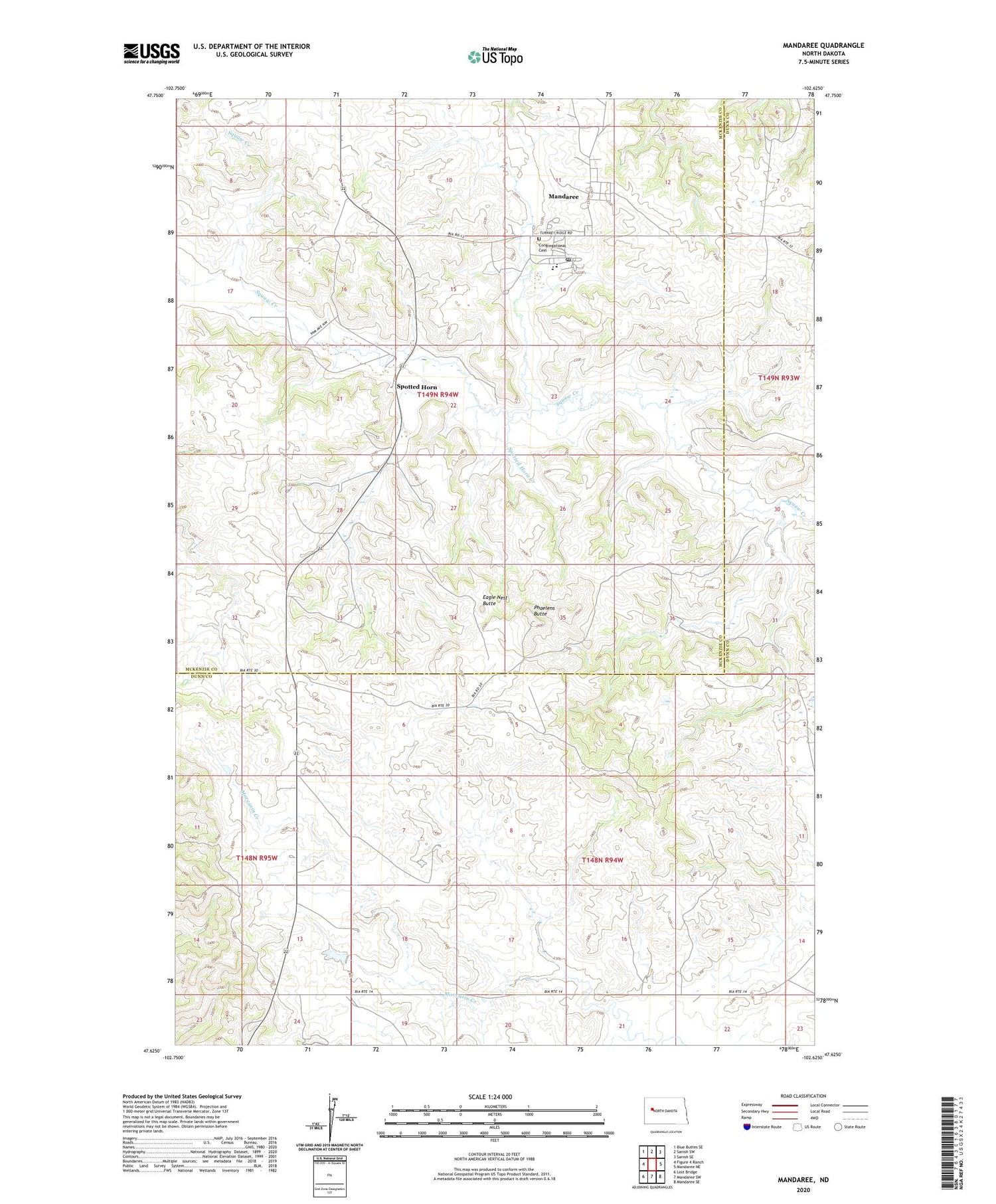 Mandaree North Dakota US Topo Map Image