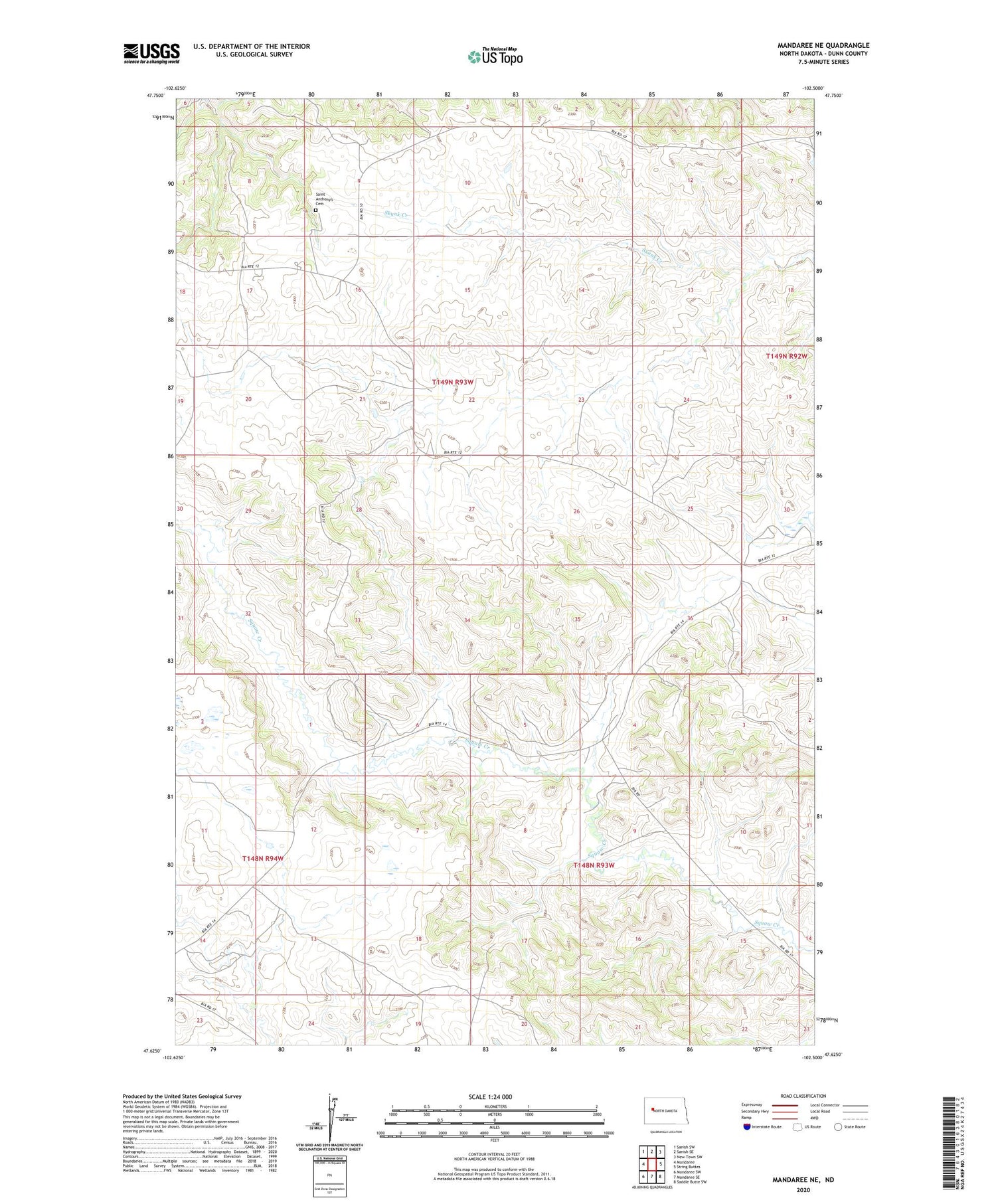 Mandaree NE North Dakota US Topo Map Image