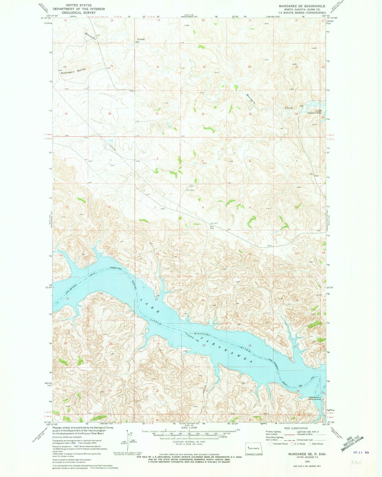 Classic USGS Mandaree SE North Dakota 7.5'x7.5' Topo Map Image
