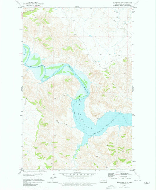 Classic USGS Mandaree SW North Dakota 7.5'x7.5' Topo Map Image