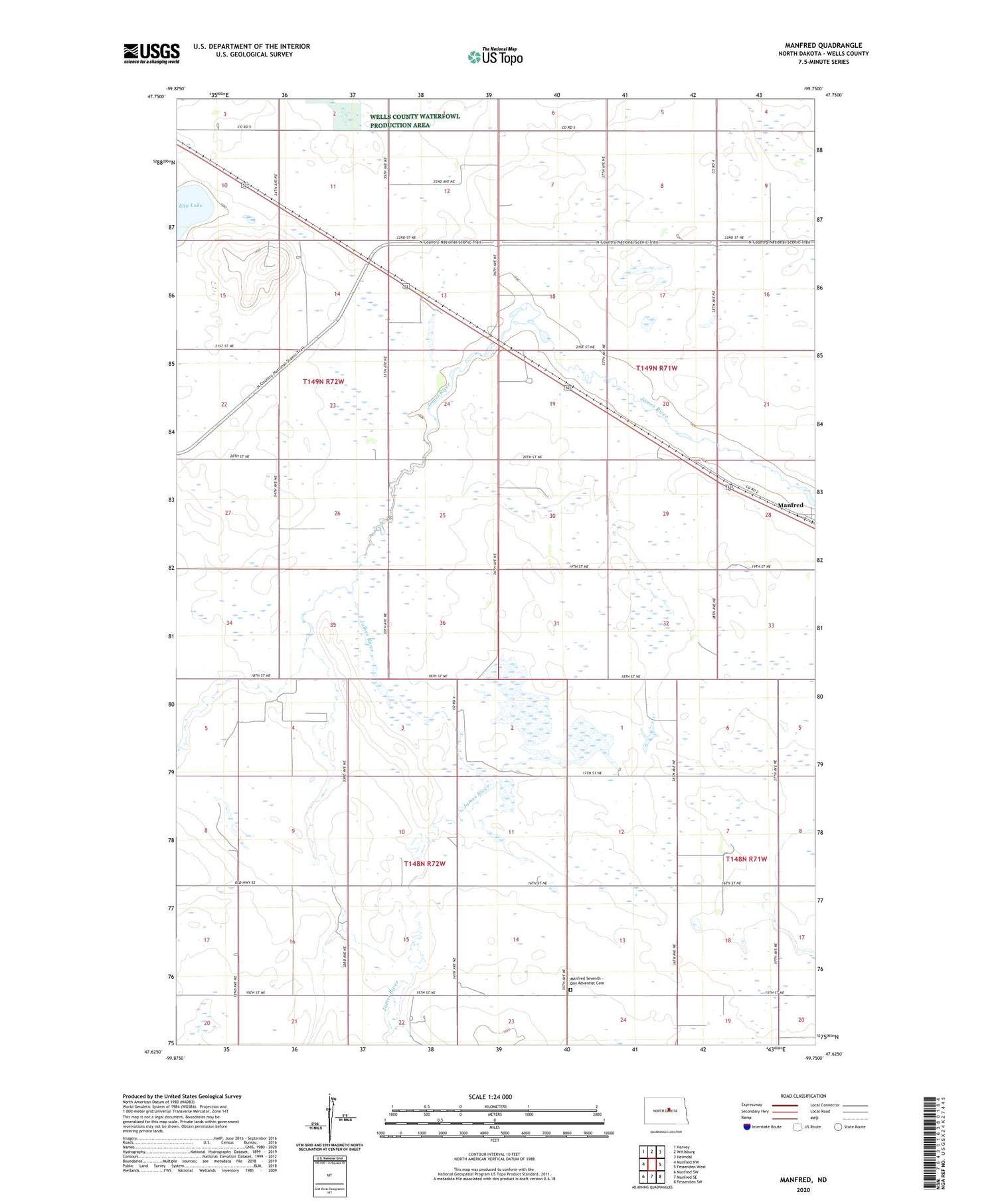 Manfred North Dakota US Topo Map Image
