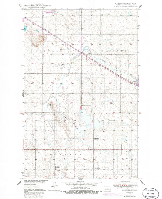 Classic USGS Manfred North Dakota 7.5'x7.5' Topo Map Image
