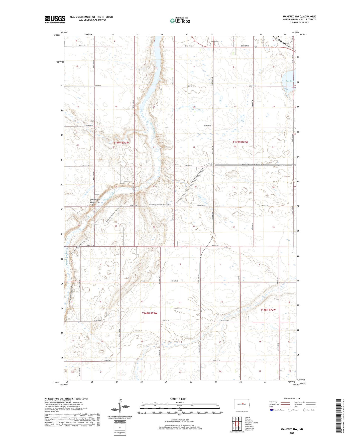 Manfred NW North Dakota US Topo Map Image