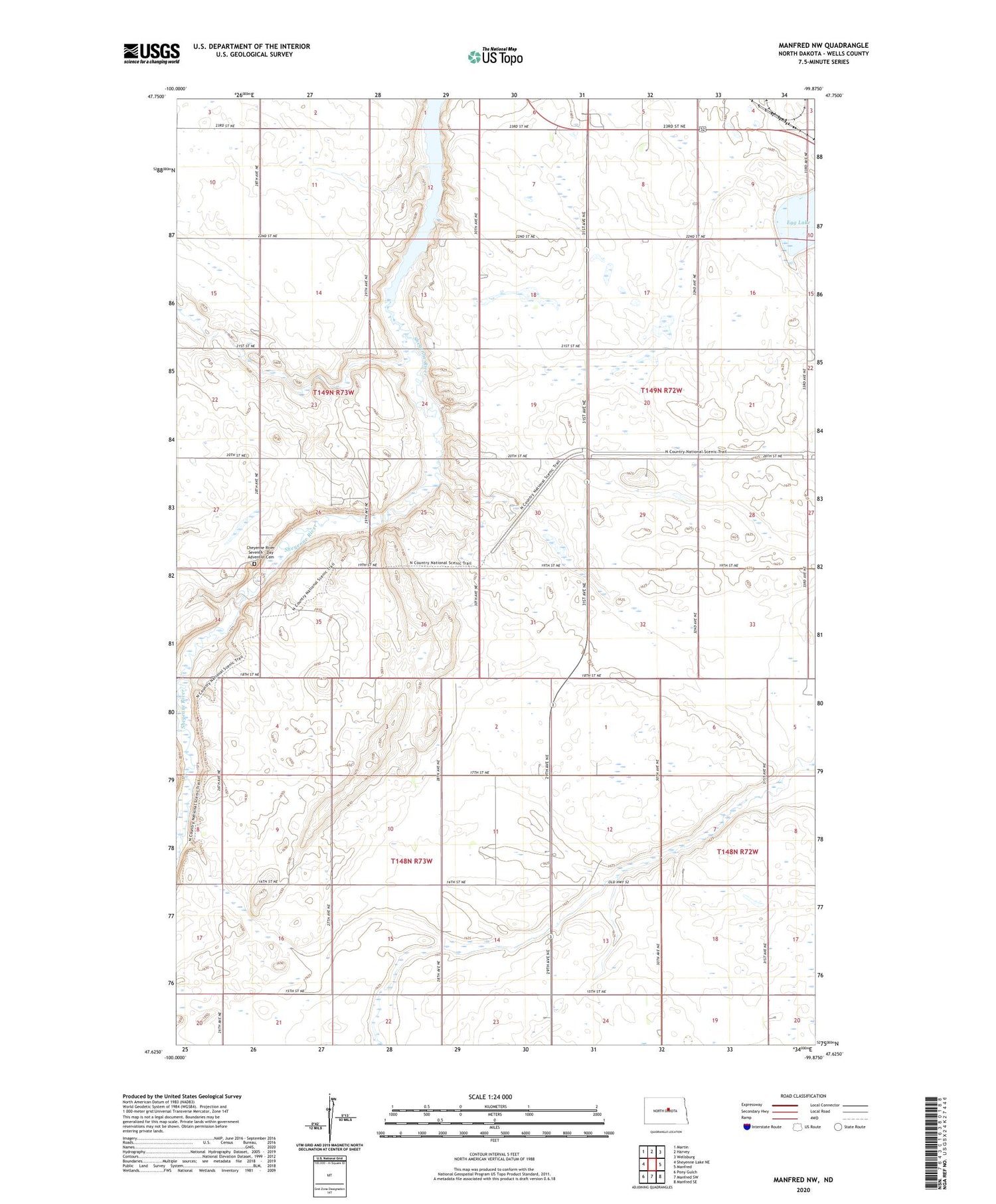 Manfred NW North Dakota US Topo Map Image