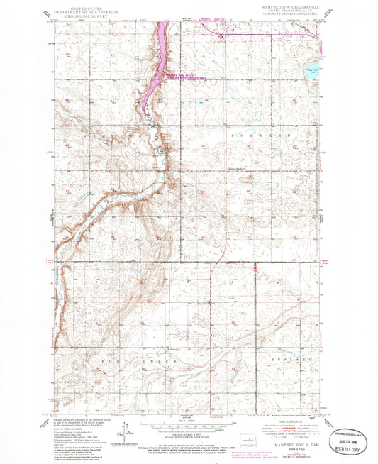 Classic USGS Manfred NW North Dakota 7.5'x7.5' Topo Map Image