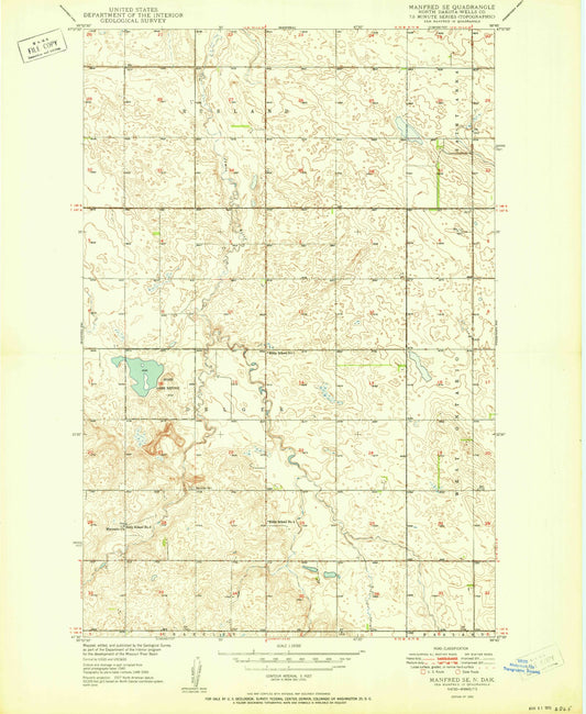 Classic USGS Manfred SE North Dakota 7.5'x7.5' Topo Map Image