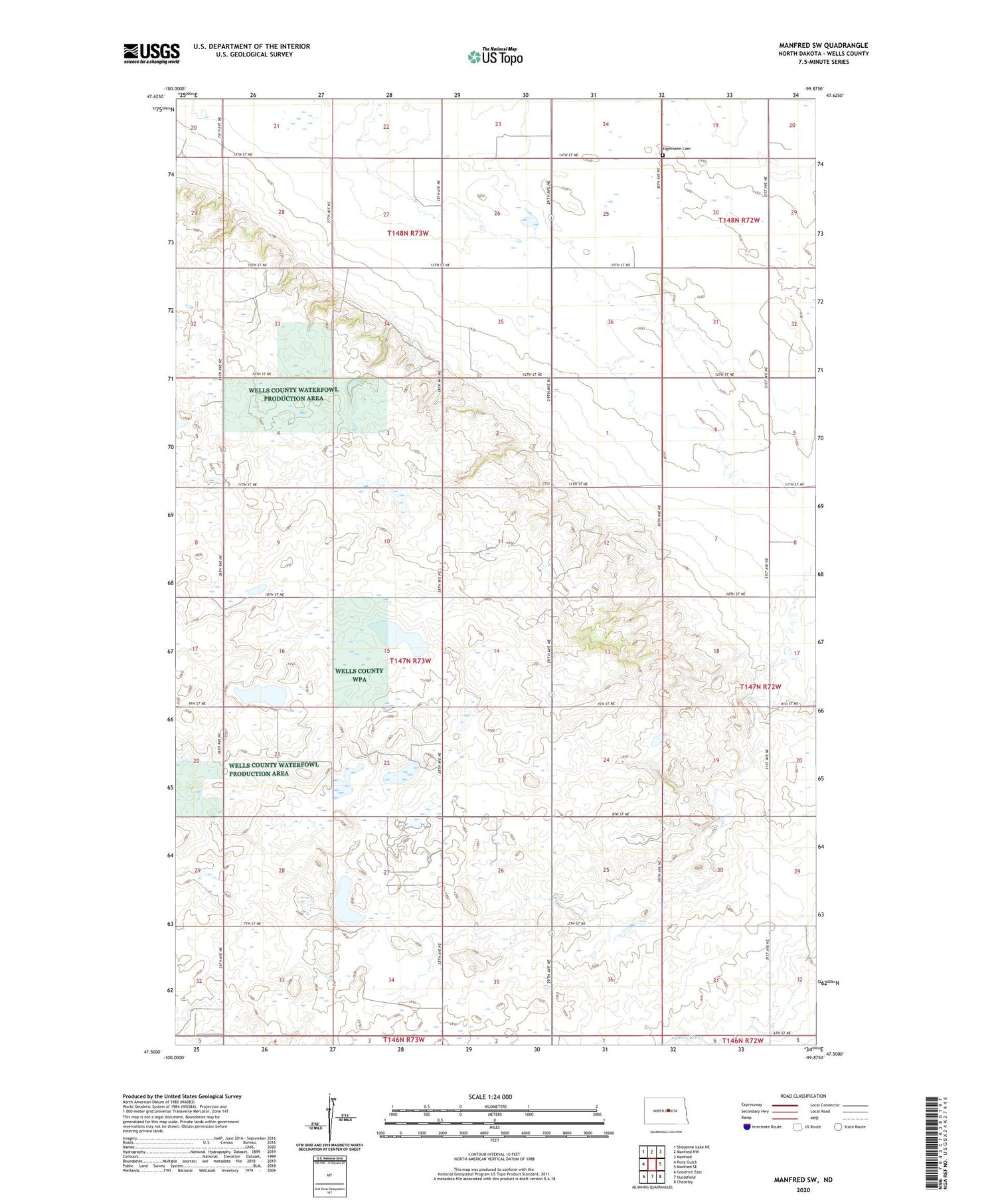 Manfred SW North Dakota US Topo Map Image