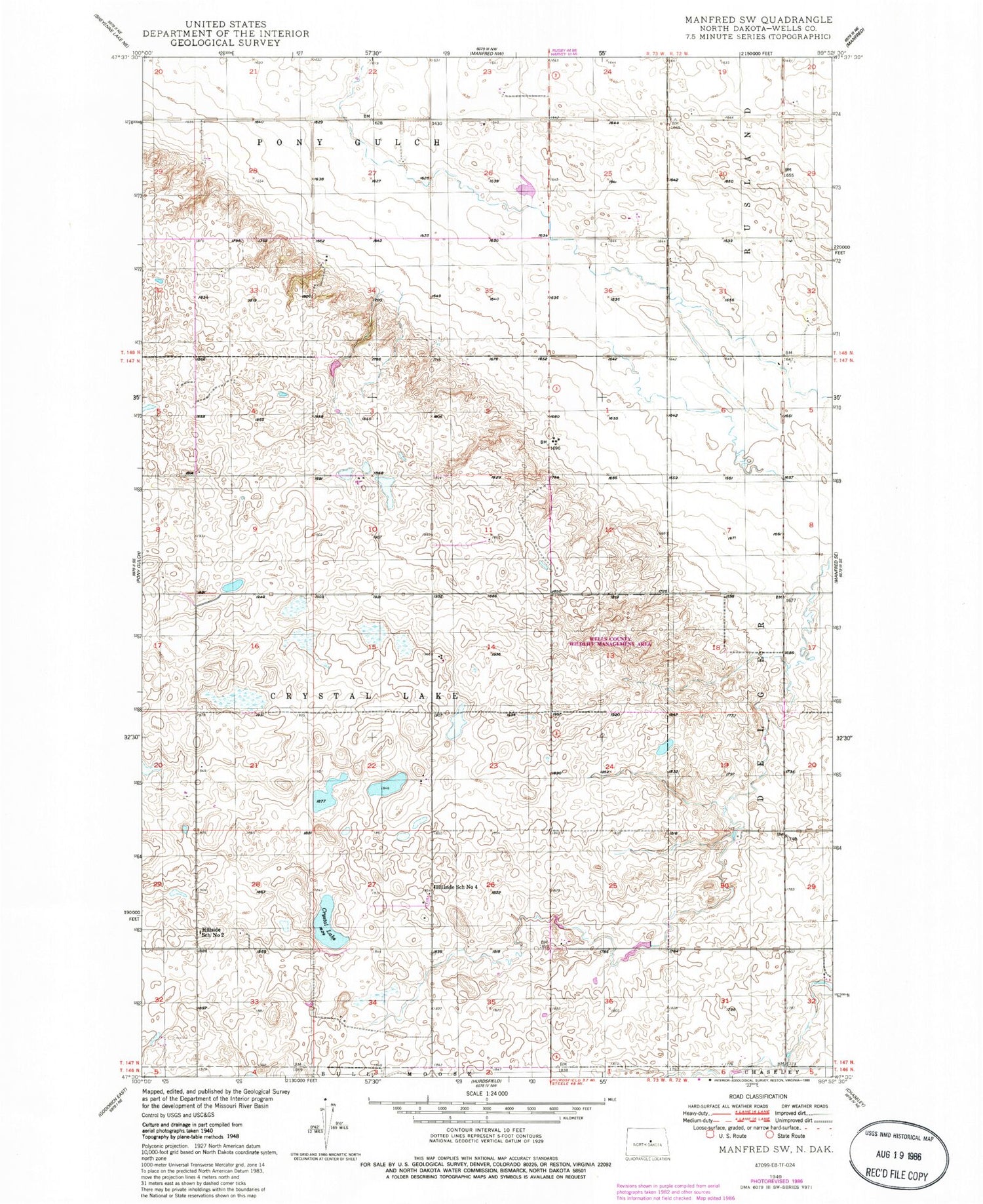 Classic USGS Manfred SW North Dakota 7.5'x7.5' Topo Map Image