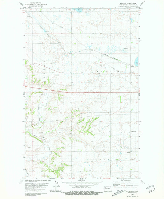 Classic USGS Manitou North Dakota 7.5'x7.5' Topo Map Image