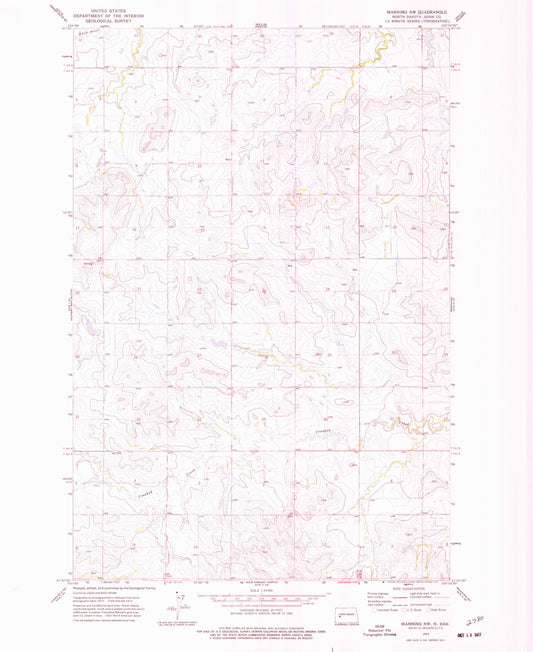 Classic USGS Manning NW North Dakota 7.5'x7.5' Topo Map Image
