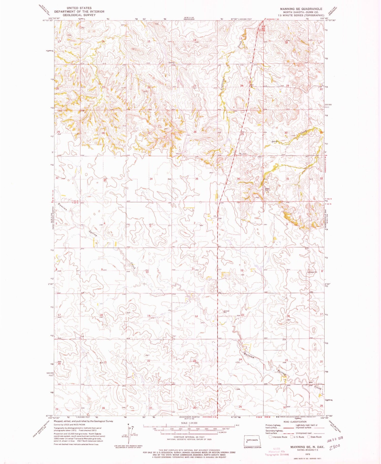 Classic USGS Manning SE North Dakota 7.5'x7.5' Topo Map Image