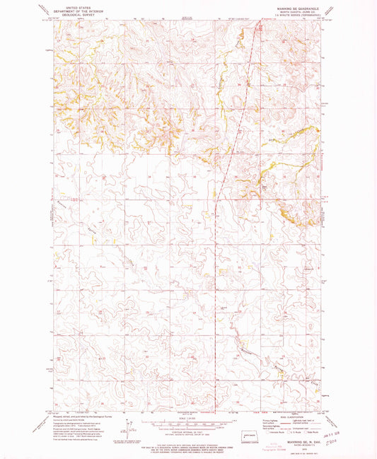 Classic USGS Manning SE North Dakota 7.5'x7.5' Topo Map Image