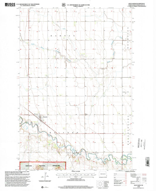Classic USGS Mantador North Dakota 7.5'x7.5' Topo Map Image