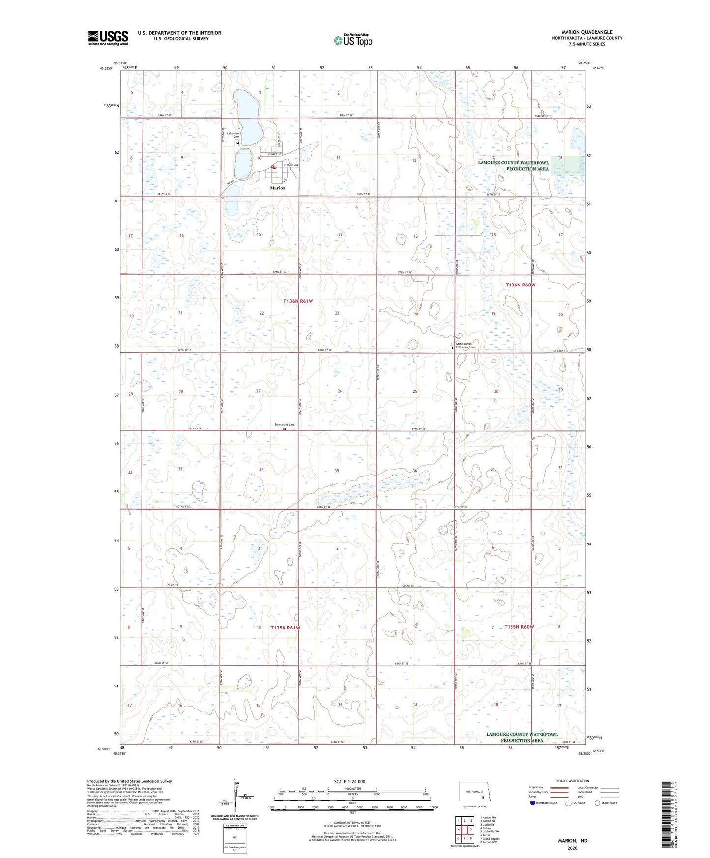 Marion North Dakota US Topo Map Image