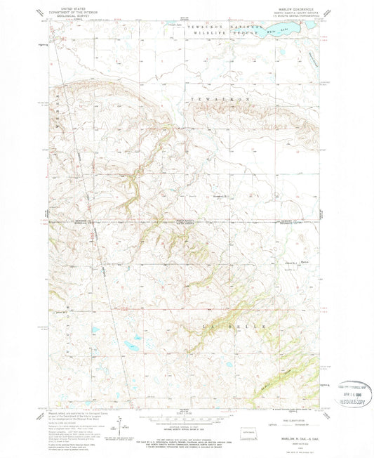 Classic USGS Marlow South Dakota 7.5'x7.5' Topo Map Image