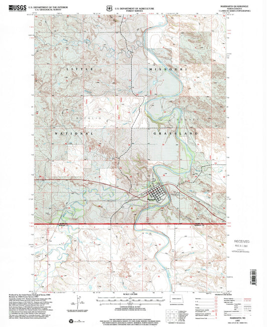 Classic USGS Marmarth North Dakota 7.5'x7.5' Topo Map Image