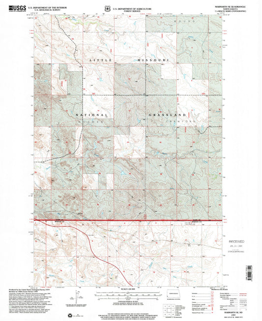 Classic USGS Marmarth SE North Dakota 7.5'x7.5' Topo Map Image