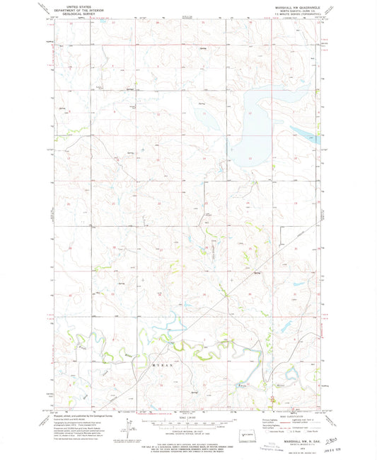 Classic USGS Marshall NW North Dakota 7.5'x7.5' Topo Map Image