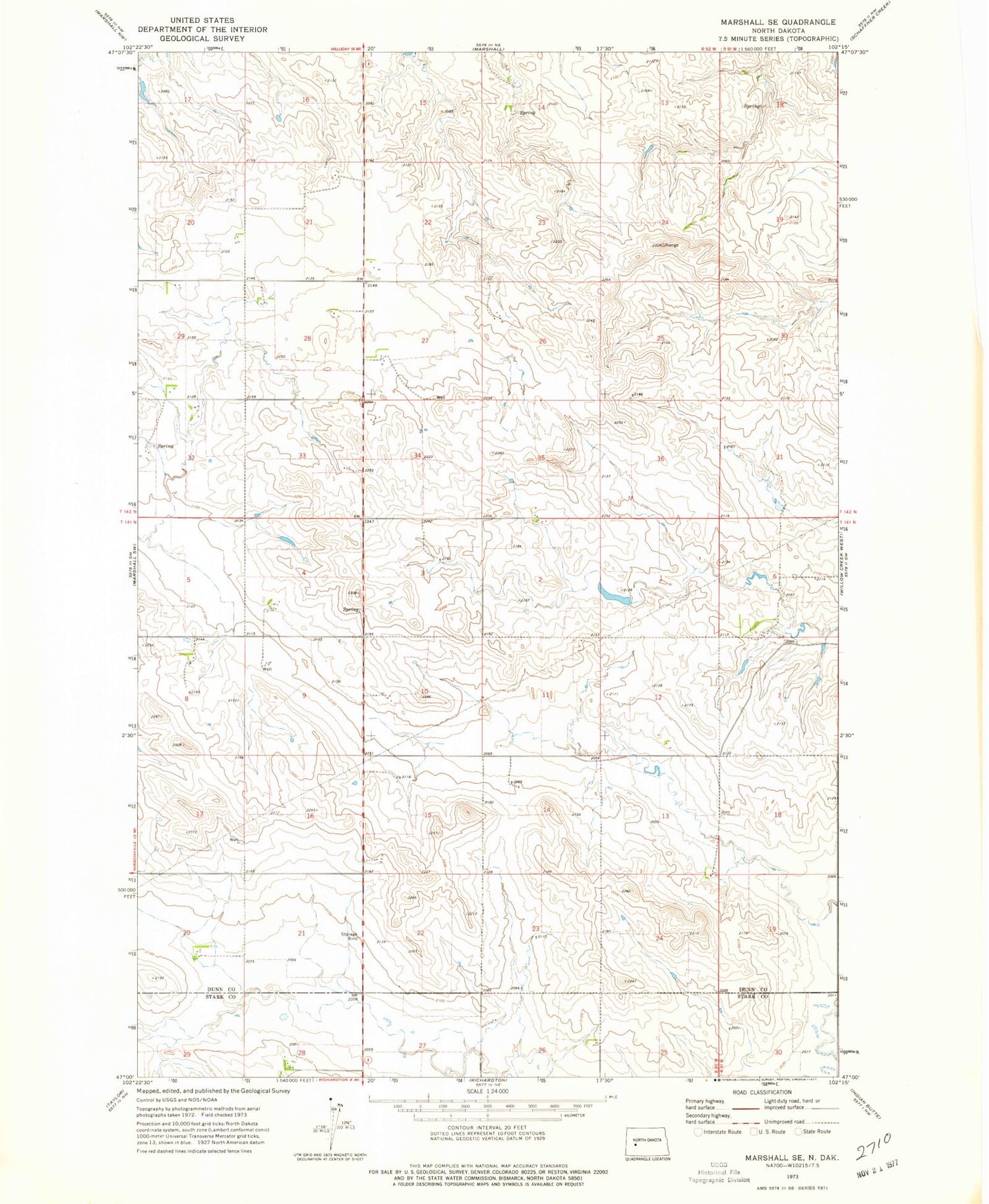 Classic USGS Marshall SE North Dakota 7.5'x7.5' Topo Map Image