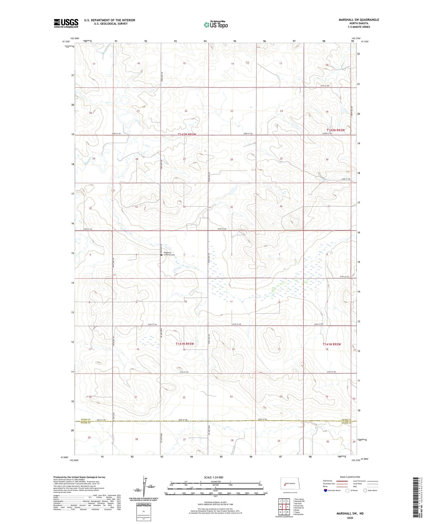 Marshall SW North Dakota US Topo Map Image