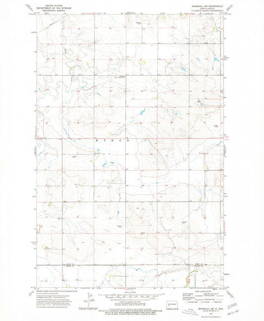 Classic USGS Marshall SW North Dakota 7.5'x7.5' Topo Map Image