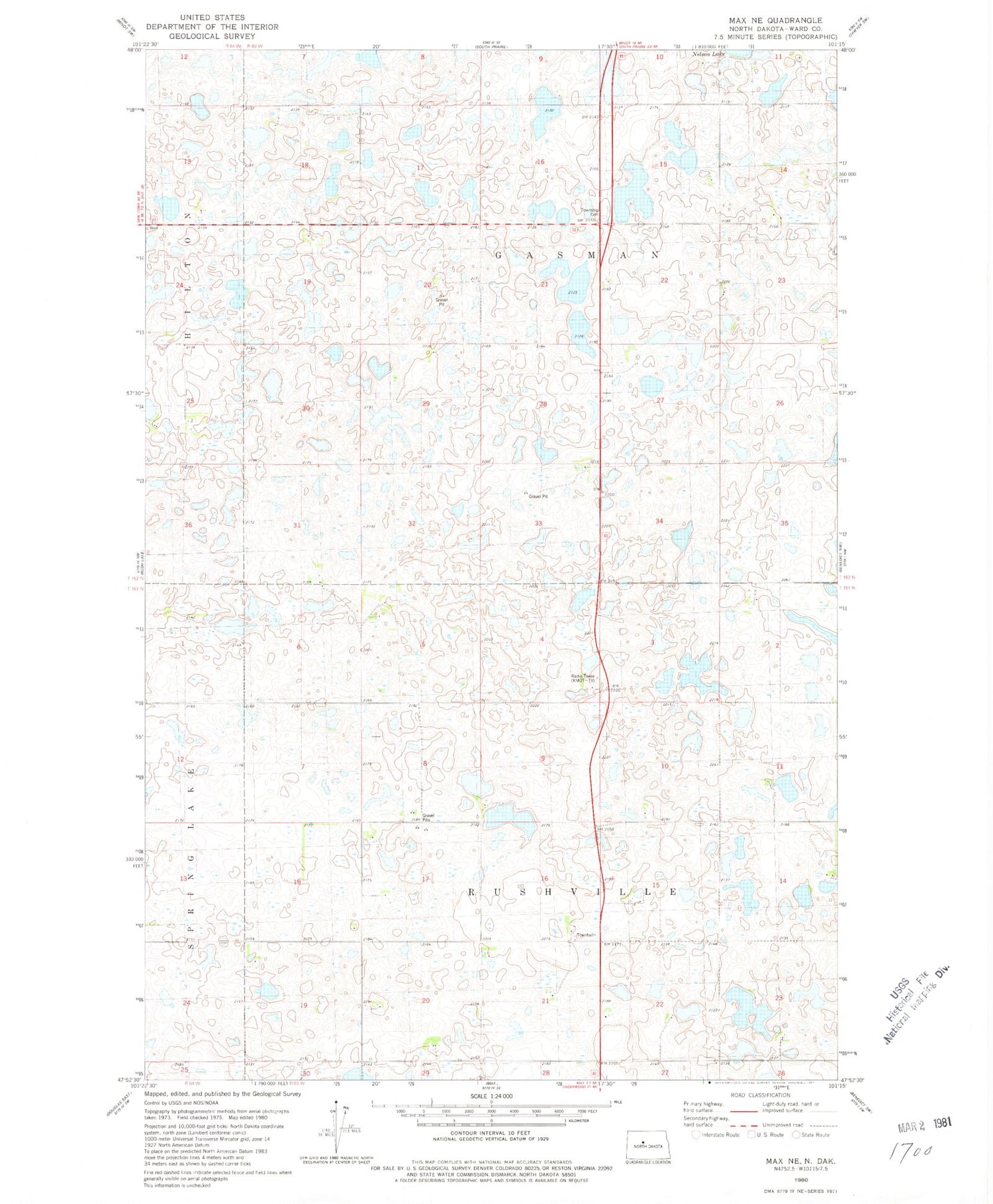 Classic USGS Max NE North Dakota 7.5'x7.5' Topo Map Image